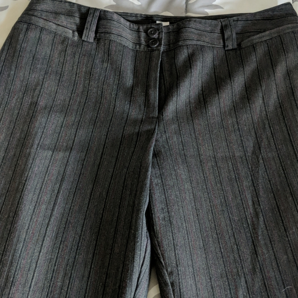 Gray pants, cuffed bottom hem, button front